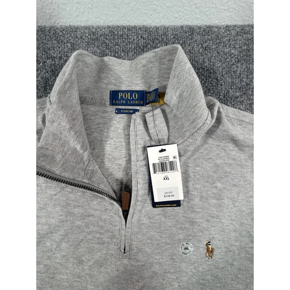Polo Ralph Lauren Mens XXL Estate Rib Quarter Zip Pullover Grey 710671929009